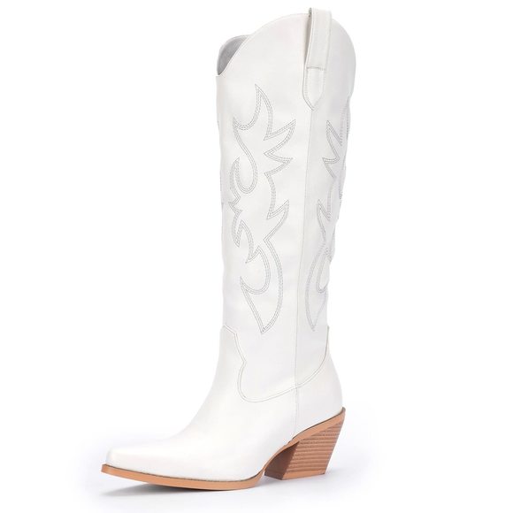 NEW PASUOT WHITE COWBOY BOOTS FOR WOMEN - WIDE CALF COWGIRL KNEE HIGH WESTERN BO - Picture 2 of 6